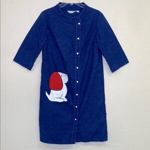 Vintage Chambray Dress w/ Dog Applique by "Models Coat" Small